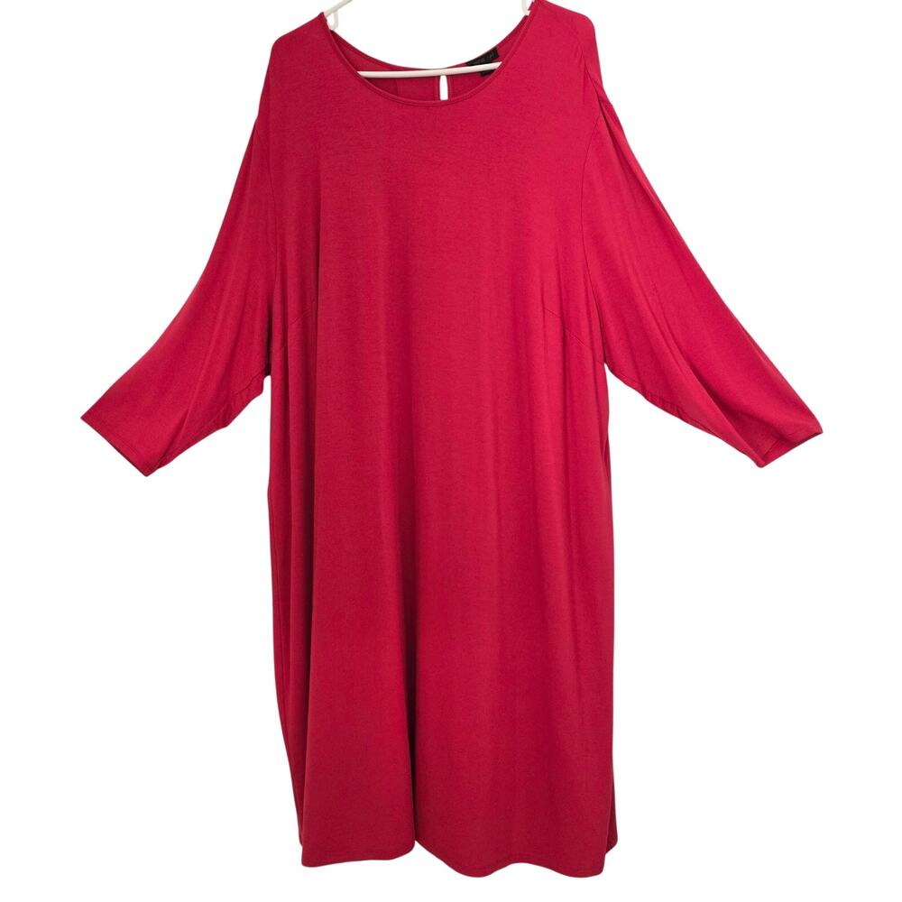 J. Jill Wearever 3X Red Jersey Knit 3/4 Sleeve Midi Dress Flowy Travel Minimal